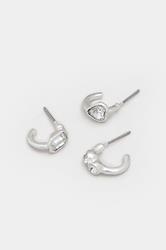 YOURSET 3 PACK Silver Tone Stone Hoop Earrings | Yours Clothing 4