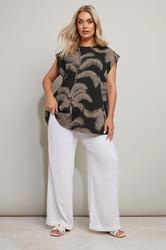 YOURS Plus Size Black Palm Print Boxy T-Shirt | Yours Clothing 1
