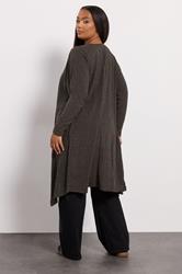 YOURS Plus Size Chocolate Brown Ribbed Midaxi Waterfall Cardigan | Yours Clothing 2