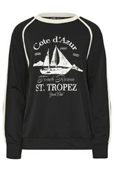 LTS Tall Black 'Cote d'Azur' Slogan Pipe Detail Sweatshirt | Long Tall Sally  6