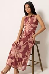 M&Co Petite Orange Floral Print Halter Neck Mesh Maxi Dress | M&Co 2