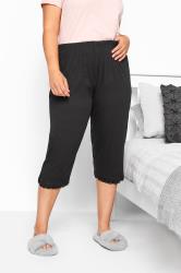 Plus Size Black Lace Trim Crop Pyjama Bottoms | Yours Clothing 3