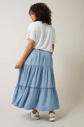 EVANS Plus Size Light Blue Lyocell Denim Tiered Skirt | Evans 5