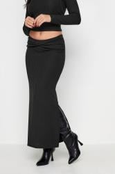 PixieGirl Black Ribbed Twist Front Maxi Skirt | PixieGirl 1