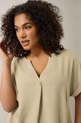 EVANS Plus Size Natural Brown Button Front Short Sleeve Blouse | Evans 5