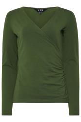 LTS Tall 2 PACK Khaki Green & Red Wrap Tops | Long Tall Sally 9