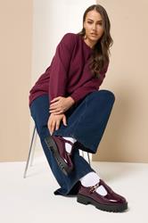Burgundy Red Patent Chunky T-Bar Mary Janes In Extra Wide EEE Fit | Yours Clothing 3