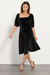 PixieGirl Petite Women's Black Square Neck Velvet Dress | PixieGirl 1