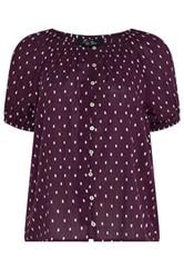 M&Co Berry Purple Dobby Button Up Cotton Blouse