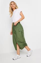 PixieGirl Khaki Green Ruched Cotton Cargo Midi Skirt | PixieGirl  3