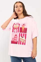 YOURS Plus Size Pink Dessert Relaxed Graphic T-Shirt | Yours Clothing 3