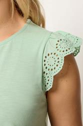 YOURS Plus Size Mint Green Broderie Anglaise Frill Vest Top | Yours Clothing 4