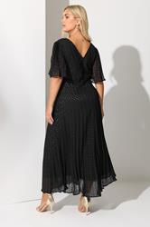 YOURS LONDON Plus Size Black Metallic Dobby Pleated Wrap Dress | Yours Clothing 2