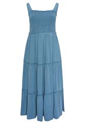 YOURS Plus Size Blue Shirred Strappy Chambray Maxi Dress | Yours Clothing 6