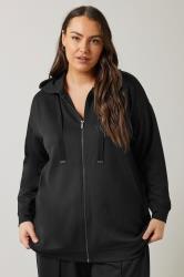 EVANS Plus Size Black Luxe Zip Through Hoodie | Evans 3