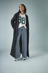 PixieGirl Petite Indigo Blue Denim Belted Cotton Trench Coat | PixieGirl 1