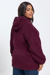 YOURS Plus Size Burgundy Red Teddy Fleece Hoodie | Yours Clothing  2