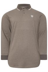 BadRhino Big & Tall Brown Textured Waffle Long Sleeve Polo Shirt