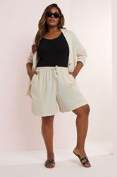 YOURS Plus Size Natural Brown Tie Front Linen Shorts | Yours Clothing 1