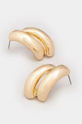 Gold Tone Double Curve Stud Earrings | Yours Clothing 2