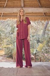 LTS Tall Berry Red Acid Wash Wide Leg Trousers | Long Tall Sally 3