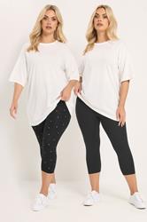 YOURSET 2 PACK Plus Size Black Polka Dot Crop Leggings | Yours Clothing 1