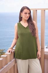 EVANS Plus Size Khaki Green Premium Cotton Vest Top | Evans 3