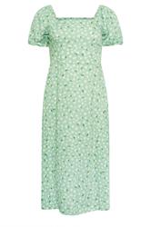 PixieGirl Petite Light Green Daisy Puff Sleeve Midi Dress