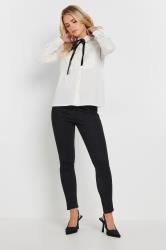 PixieGirl Petite Women's Ivory White Lace Trim Tie Neck Shirt | PixieGirl 1