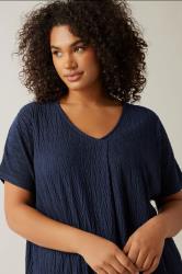 EVANS Plus Size Navy Blue Plisse Pleat Front Top | Evans 5