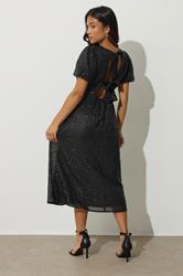 PixieGirl Petite Womens Black Sequin Tie Back Midi Dress | PixieGirl 5