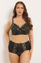 YOURS Plus Size Black & Gold Floral Padded Bra | Yours Clothing 1