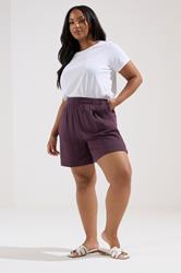 YOURS Plus Size Purple Cotton Cheesecloth Shorts | Yours Clothing 1