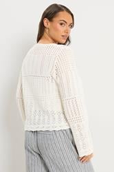 YOURS Plus Size Ivory White Pointelle Knitted Cardigan | Yours Clothing 4