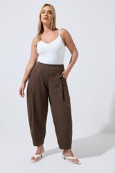 LIMITED COLLECTION Plus Size Chocolate Brown & Blue Pinstripe Barrel Leg Trousers | Yours Clothing 3