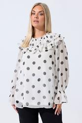 LIMITED COLLECTION Plus Size White Polka Dot Frill Neck Blouse | Yours Clothing 3