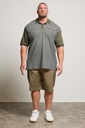 KAM Khaki Green Geometric Print Short Sleeve Polo Shirt | BadRhino 1