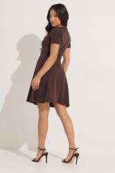 PixieGirl Petite Women's Chocolate Brown Textured Mini Dress | PixieGirl 1