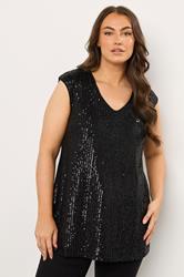 EVANS Plus Size Black Sequin Embellished Vest Top | Evans 1