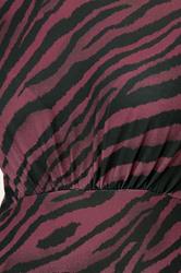 PixieGirl Petite Women's Burgundy Red Zebra Print Long Sleeve Midi Dress | PixieGirl 4