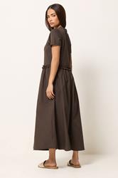 PixieGirl Petite Women's Chocolate Brown Mixed Ruffle Cotton Midi Dress | PixieGirl  2