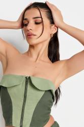 PixieGirl Petite Women's Khaki Green Colourblock Cotton Bandeau Corset Top | PixieGirl 7