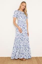 LTS Tall Women's White & Blue Floral Tiered Cotton Maxi Dress | Long Tall Sally 1