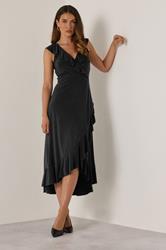 LTS Tall Women's Black Wrap Frill Dress | Long Tall Sally 3