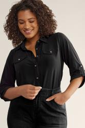 Evans Plus Size Black Tab Sleeve Blouse | Evans 6