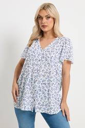 YOURS Plus Size White & Blue Leaf Print Linen Blouse | Yours Clothing 3