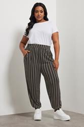 YOURS Plus Size Black Striped Jersey Cuffed Trousers | Yours Clothing 3