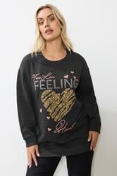 YOURS Curve Grey 'True Love Feeling' Heart Embellished Sweatshirt | Yours Clothing 3