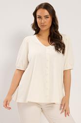 YOURS Plus Size Ivory White Button Front Puff Sleeve Top | Yours Clothing  3