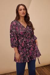 EVANS Plus Size Pink Paisley Print Wrap Top | Evans 3